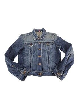 H&M Divided Medium Wash Blue Denim Jean Trucker Jacket Women's Size 8 Cropped